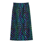 Turquoise Dragon Scales Pattern Print Cotton Front Slit Maxi Skirt