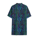 Turquoise Dragon Scales Pattern Print Cotton Hawaiian Shirt