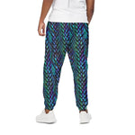 Turquoise Dragon Scales Pattern Print Cotton Pants