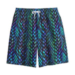 Turquoise Dragon Scales Pattern Print Cotton Shorts