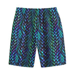 Turquoise Dragon Scales Pattern Print Cotton Shorts