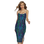 Turquoise Dragon Scales Pattern Print Cross Back Cami Dress