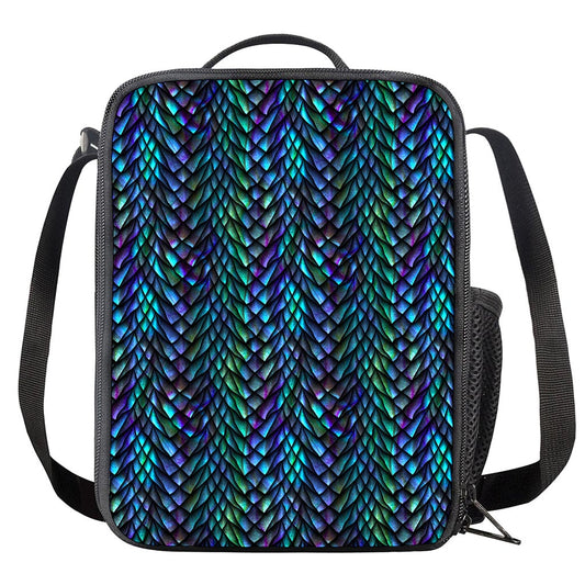 Turquoise Dragon Scales Pattern Print Crossbody Lunch Bag