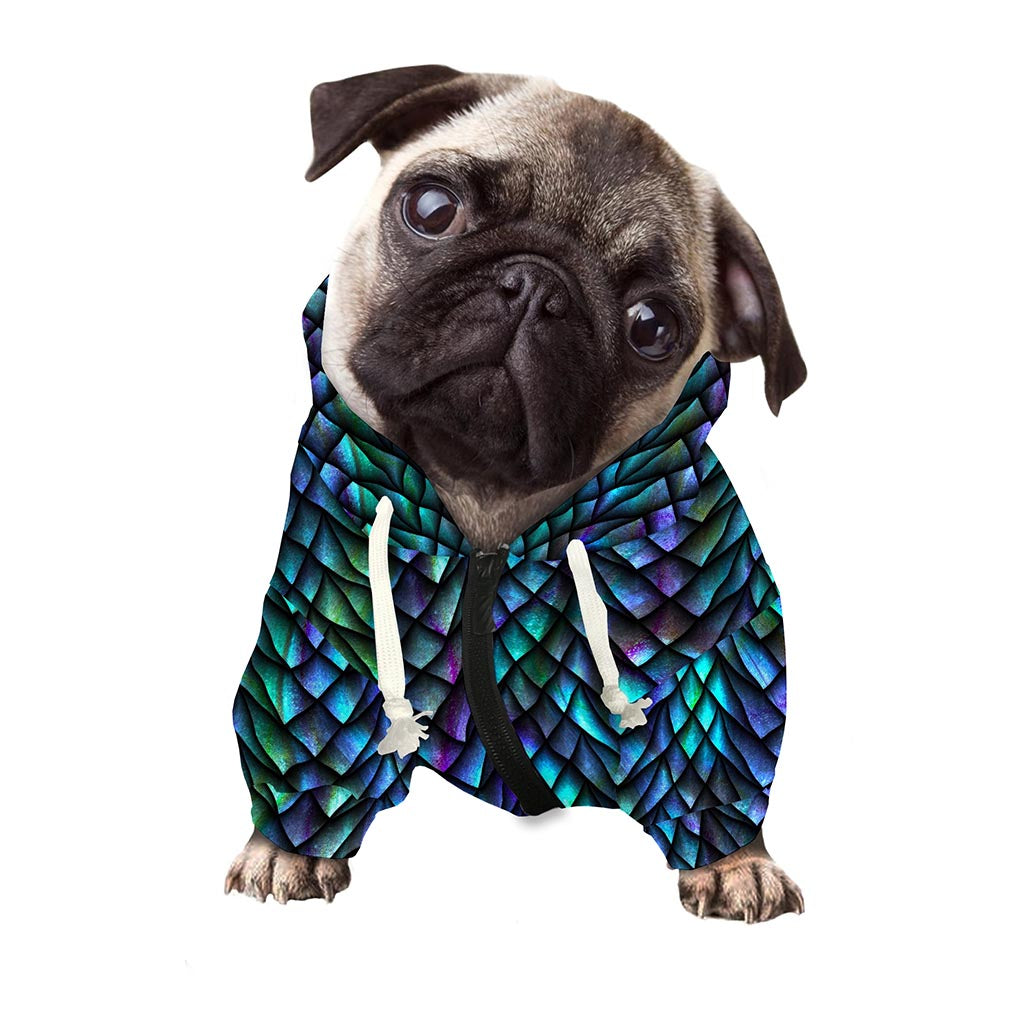 Turquoise Dragon Scales Pattern Print Dog Zip Up Hoodie