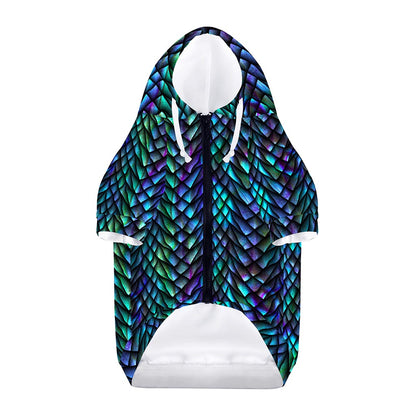 Turquoise Dragon Scales Pattern Print Dog Zip Up Hoodie