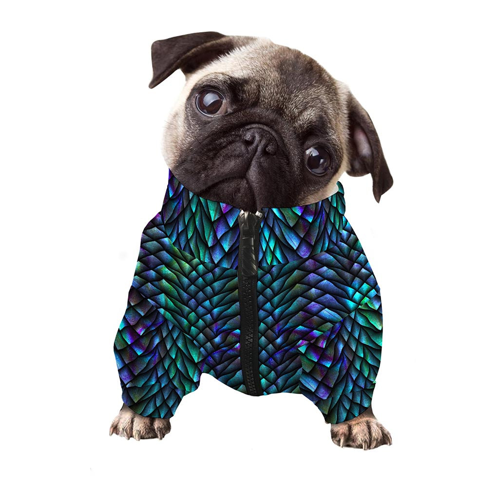 Turquoise Dragon Scales Pattern Print Dog Zip Up Jacket