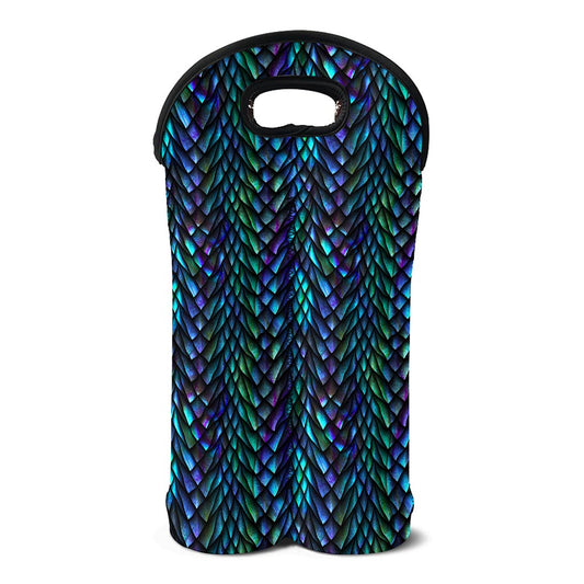 Turquoise Dragon Scales Pattern Print Double Neoprene Wine Tote