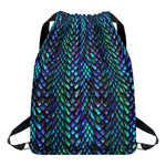 Turquoise Dragon Scales Pattern Print Drawstring Backpack