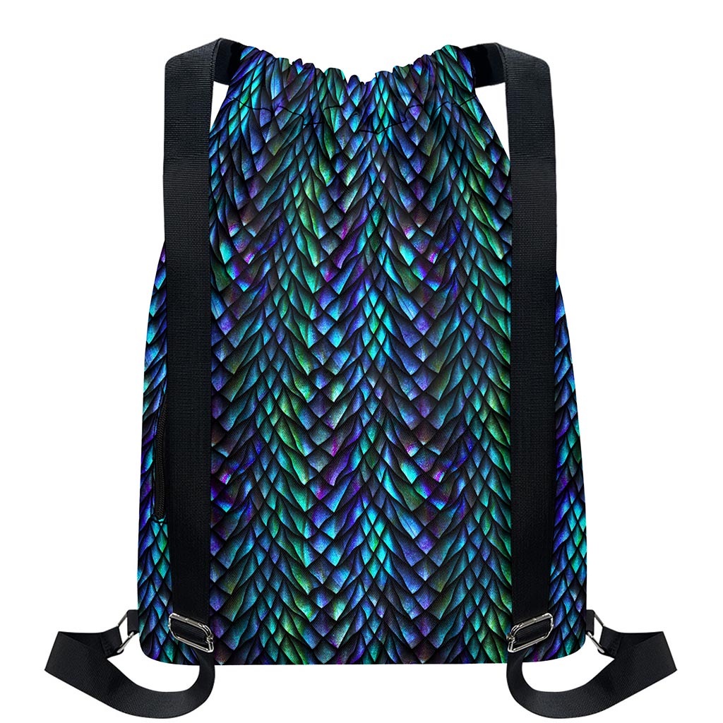 Turquoise Dragon Scales Pattern Print Drawstring Backpack