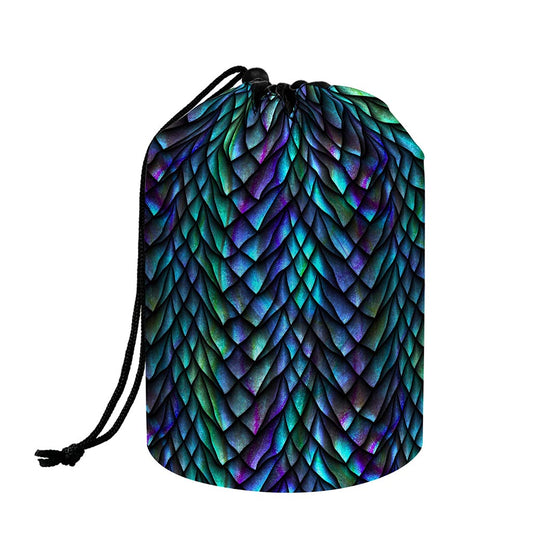 Turquoise Dragon Scales Pattern Print Drawstring Makeup Bag