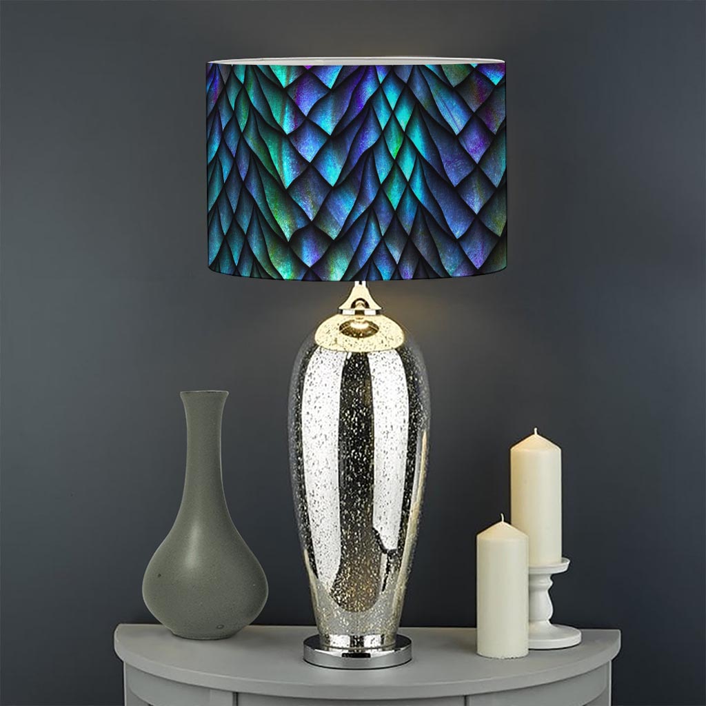 Turquoise Dragon Scales Pattern Print Drum Lamp Shade