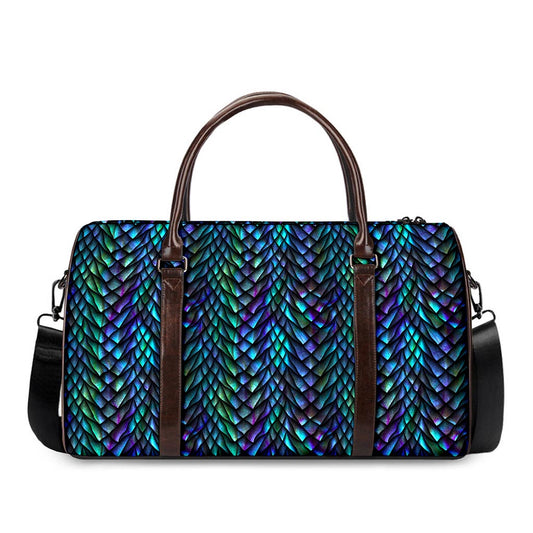Turquoise Dragon Scales Pattern Print Duffle Bag