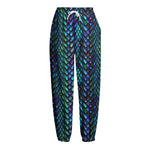 Turquoise Dragon Scales Pattern Print Fleece Lined Knit Pants