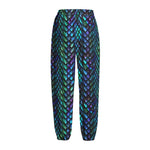 Turquoise Dragon Scales Pattern Print Fleece Lined Knit Pants
