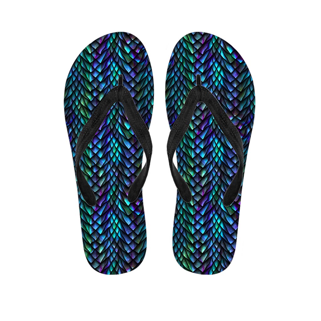 Turquoise Dragon Scales Pattern Print Flip Flops