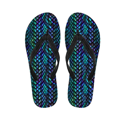 Turquoise Dragon Scales Pattern Print Flip Flops