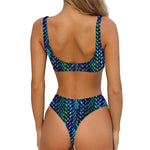 Turquoise Dragon Scales Pattern Print Front Bow Tie Bikini