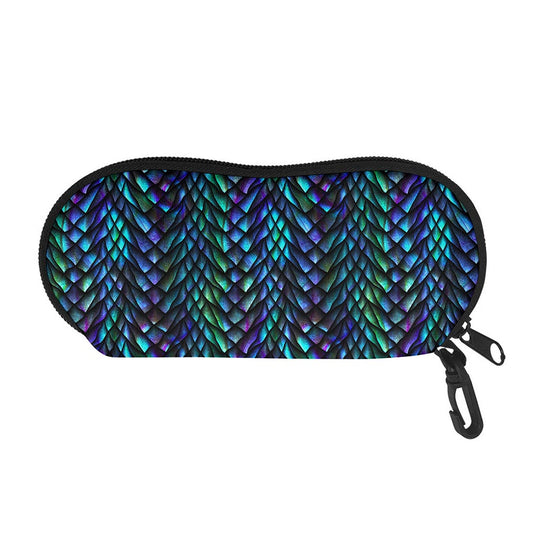 Turquoise Dragon Scales Pattern Print Glasses Case