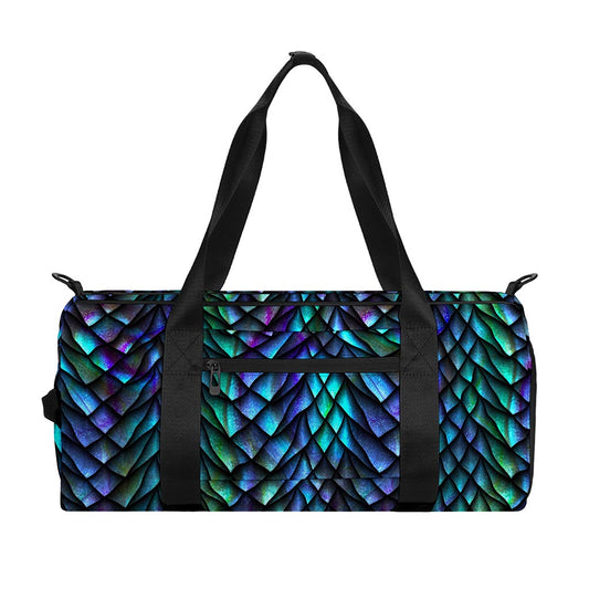 Turquoise Dragon Scales Pattern Print Gym Bag