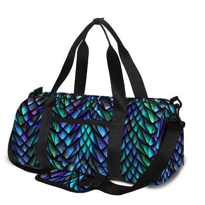 Turquoise Dragon Scales Pattern Print Gym Bag