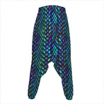 Turquoise Dragon Scales Pattern Print Hammer Pants