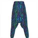 Turquoise Dragon Scales Pattern Print Hammer Pants