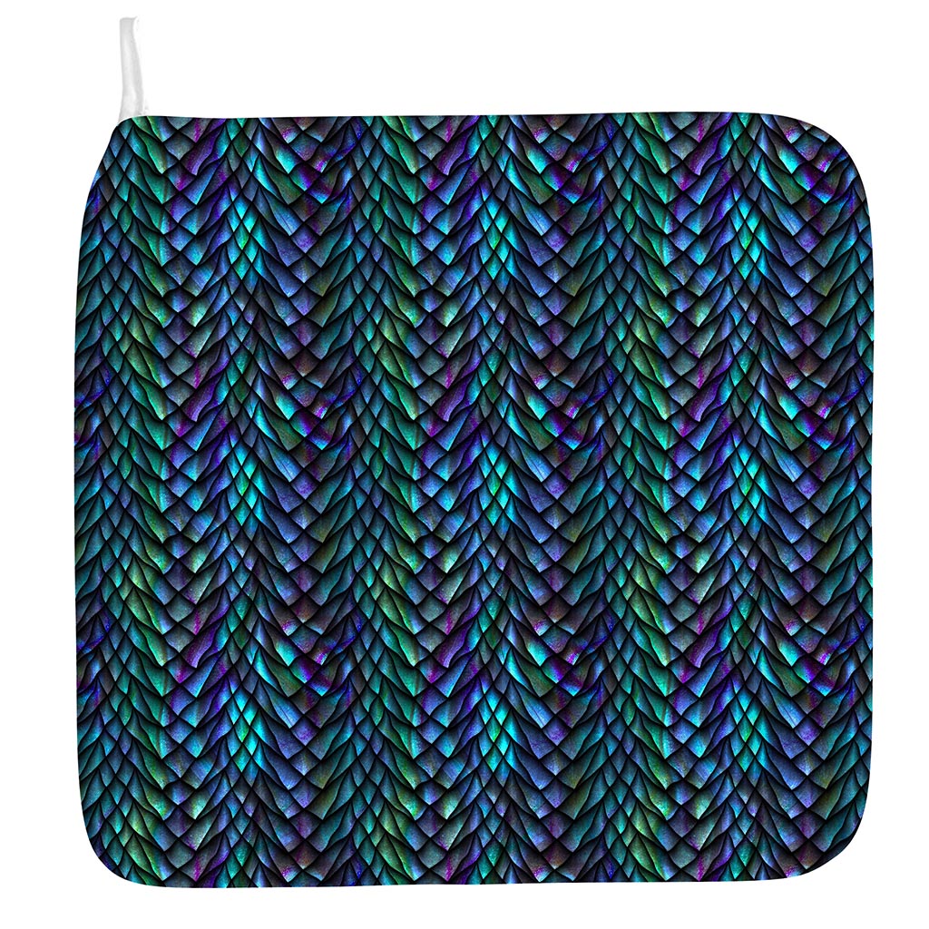 Turquoise Dragon Scales Pattern Print Hand Towel