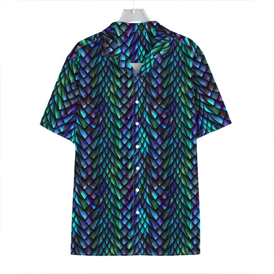 Turquoise Dragon Scales Pattern Print Hawaiian Shirt
