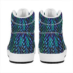 Turquoise Dragon Scales Pattern Print High Top Leather Sneakers