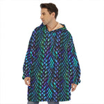 Turquoise Dragon Scales Pattern Print Hoodie Blanket