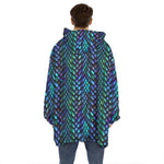 Turquoise Dragon Scales Pattern Print Hoodie Blanket