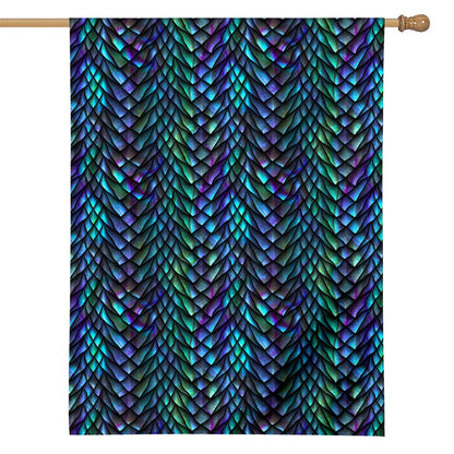Turquoise Dragon Scales Pattern Print House Flag