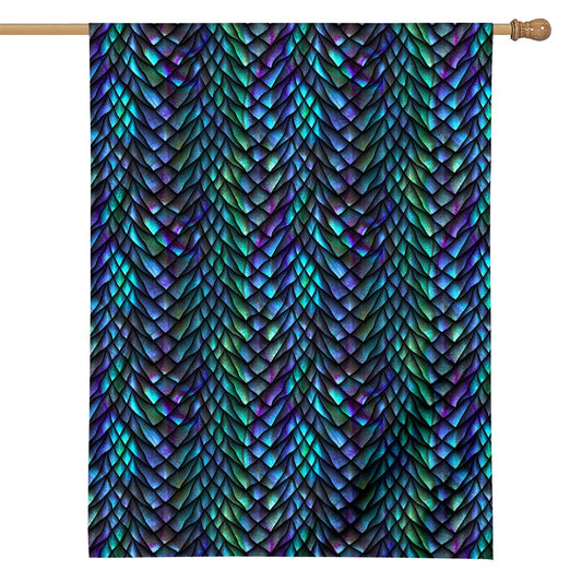 Turquoise Dragon Scales Pattern Print House Flag