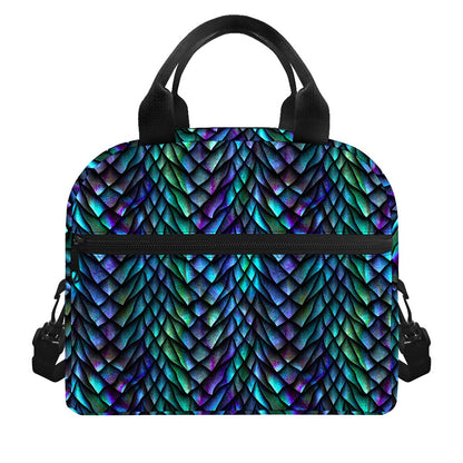 Turquoise Dragon Scales Pattern Print Insulated Lunch Bag