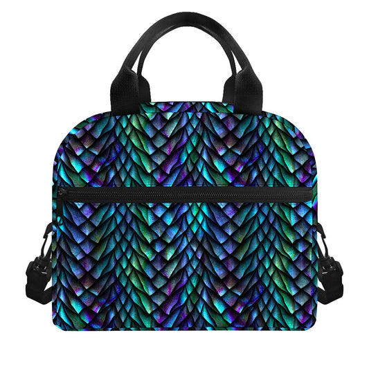 Turquoise Dragon Scales Pattern Print Insulated Lunch Bag