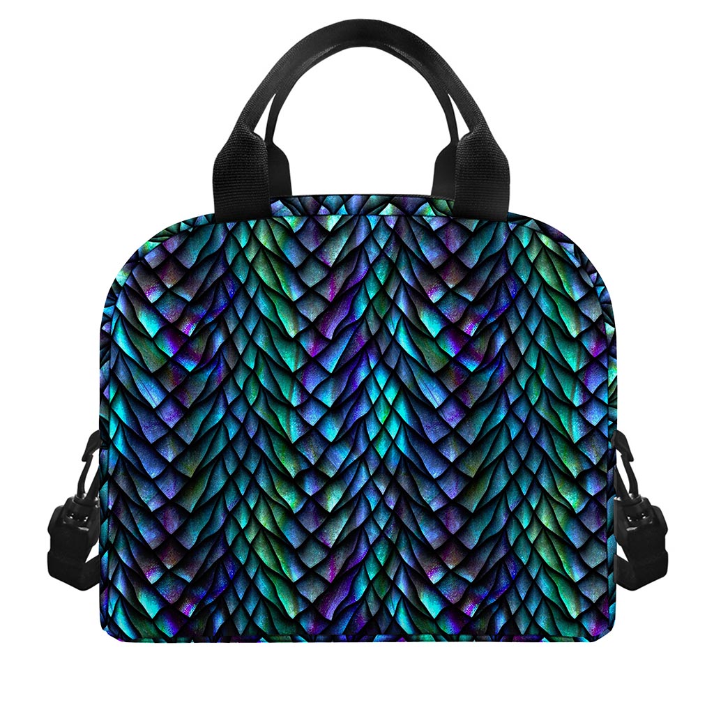 Turquoise Dragon Scales Pattern Print Insulated Lunch Bag