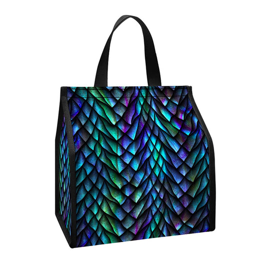 Turquoise Dragon Scales Pattern Print Insulated Lunch Tote