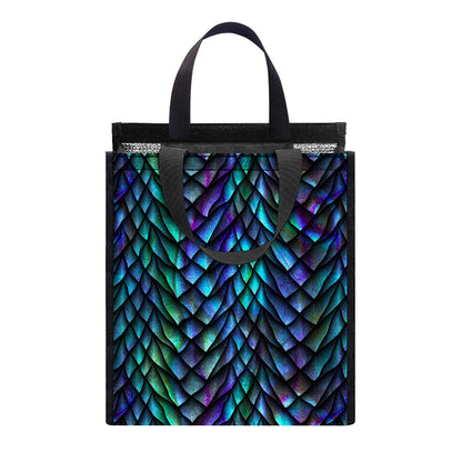 Turquoise Dragon Scales Pattern Print Insulated Lunch Tote