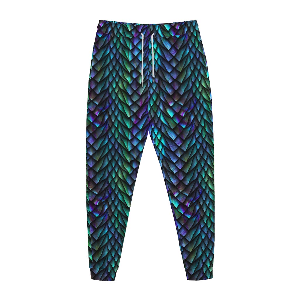 Turquoise Dragon Scales Pattern Print Jogger Pants