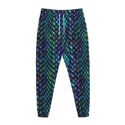 Turquoise Dragon Scales Pattern Print Jogger Pants