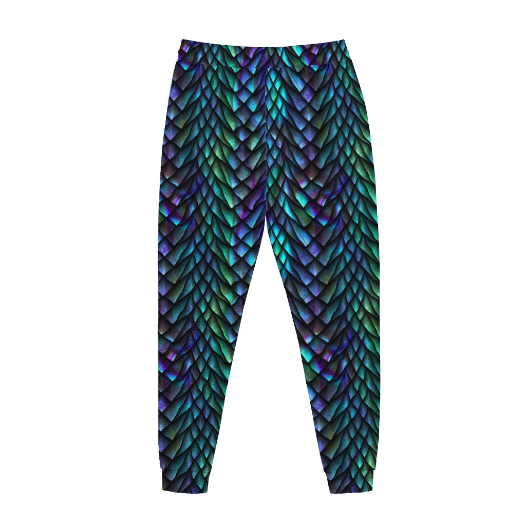 Turquoise Dragon Scales Pattern Print Jogger Pants