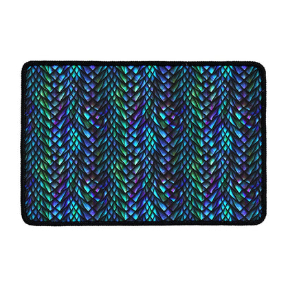 Turquoise Dragon Scales Pattern Print Kitchen Mat