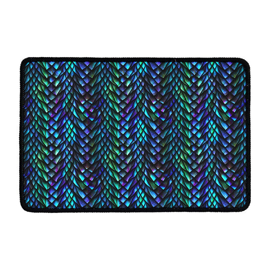 Turquoise Dragon Scales Pattern Print Kitchen Mat