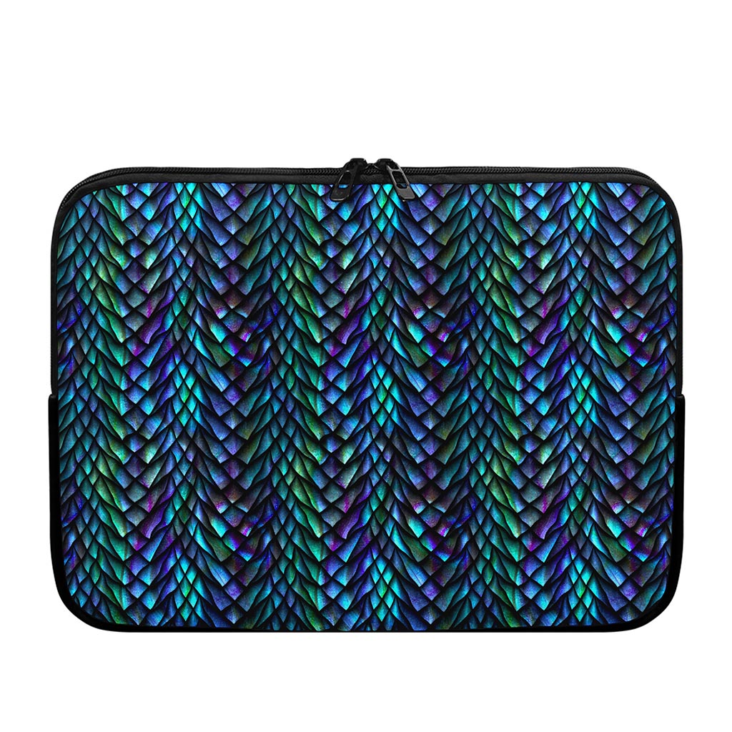 Turquoise Dragon Scales Pattern Print Laptop Sleeve