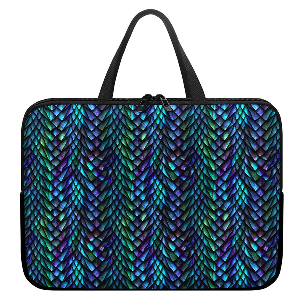 Turquoise Dragon Scales Pattern Print Laptop Sleeve With Handle