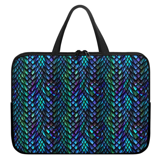 Turquoise Dragon Scales Pattern Print Laptop Sleeve With Handle