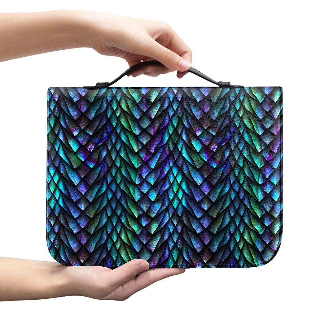 Turquoise Dragon Scales Pattern Print Leather Bible Cover