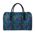 Turquoise Dragon Scales Pattern Print Leather Duffle Bag