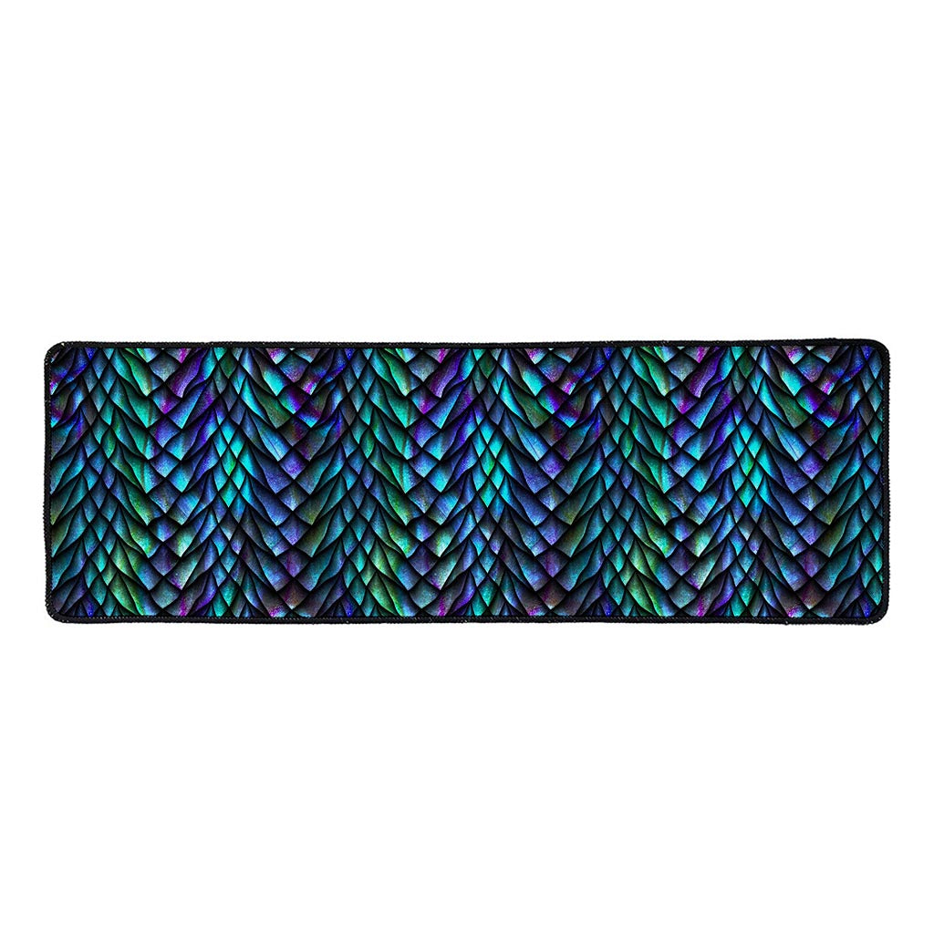 Turquoise Dragon Scales Pattern Print Long Kitchen Mat