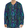 Turquoise Dragon Scales Pattern Print Long Sleeve Baseball Jersey